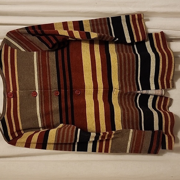 Striped PinkBlush long sleeve top in maroon, gray, beige & black – size Med - Picture 3 of 4